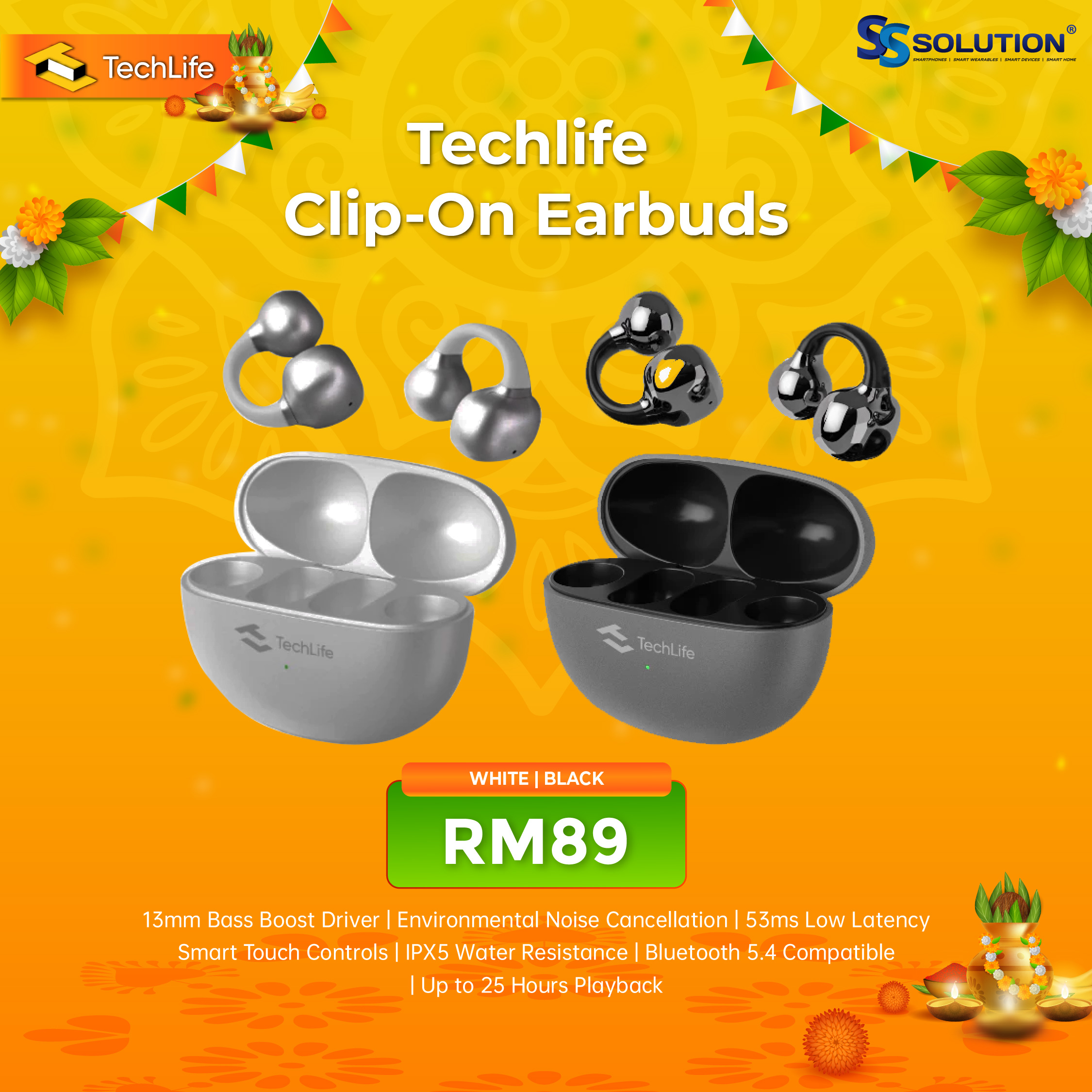 TechLife Clip-On Earbuds