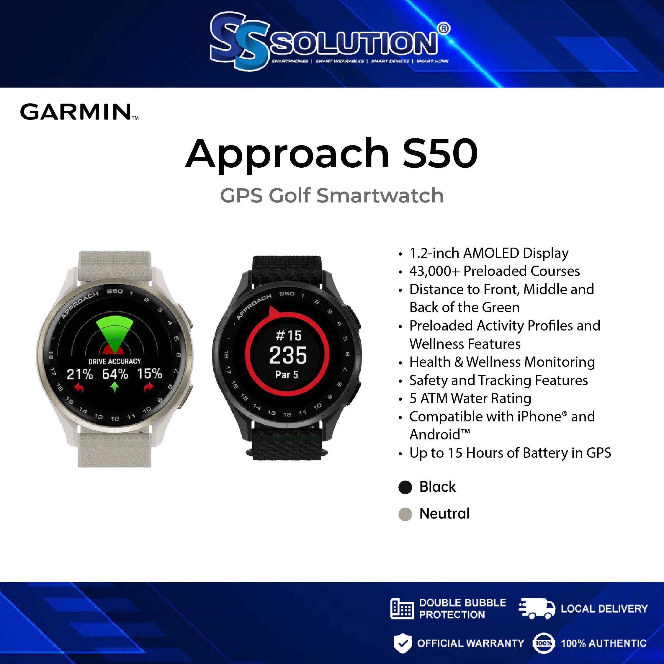 Garmin Approach S50 – GPS Golf Smartwatch-02