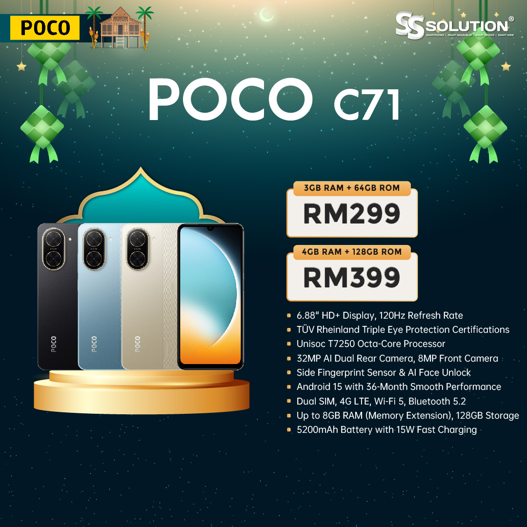 POCO C71 (3/4GB RAM + 64/128GB ROM) | 6.88″ HD+ Display